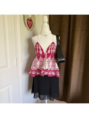 Funky People Women's Size Small Sequin Pink and White Halter Top 100% Cotton